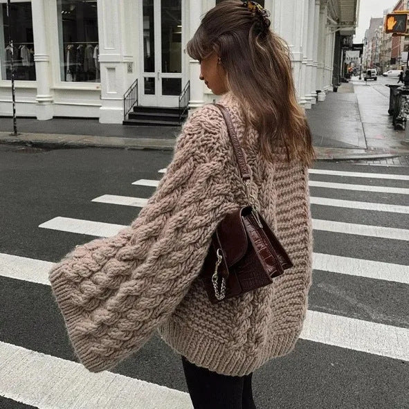 Damen Strickpullover mit Kabelmuster und weitem Schnitt Drune