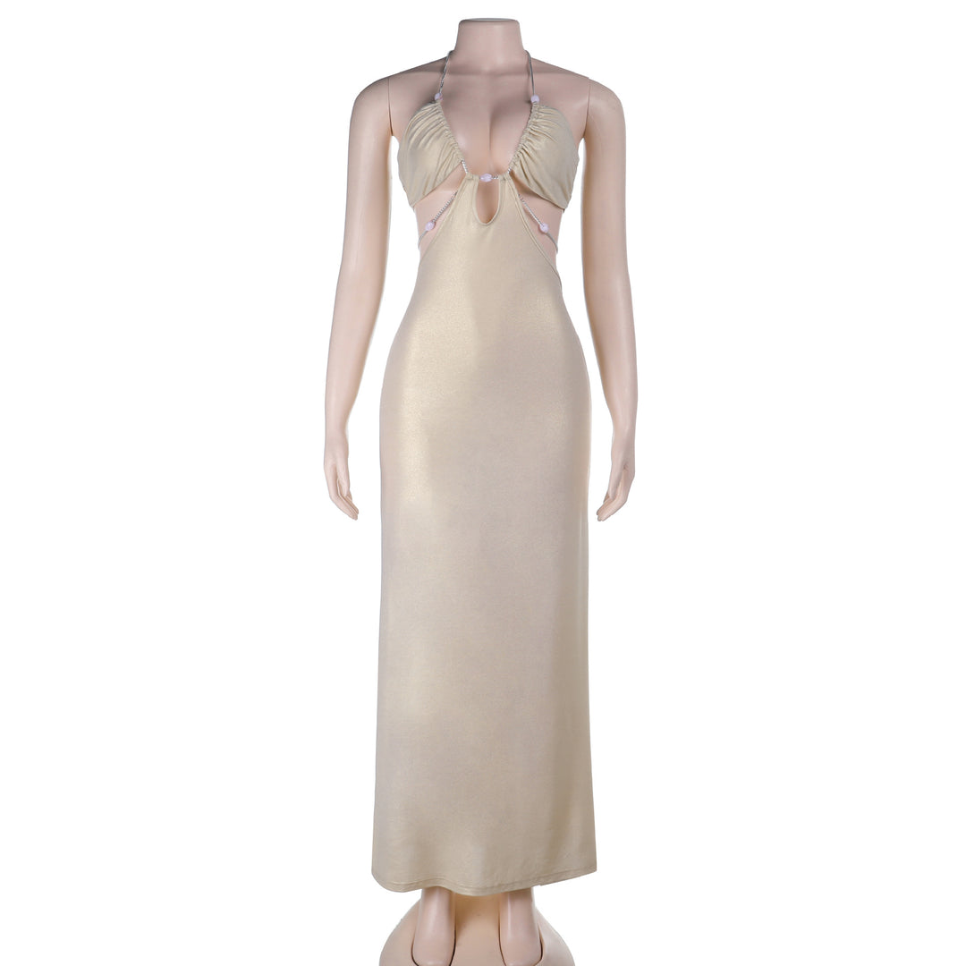 Damen langes Abendkleid mit tiefem V-Ausschnitt und schimmernden Details Drune