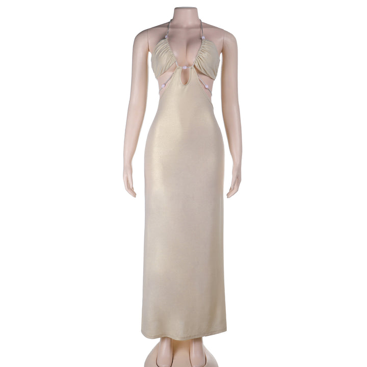 Damen langes Abendkleid mit tiefem V-Ausschnitt und schimmernden Details Drune