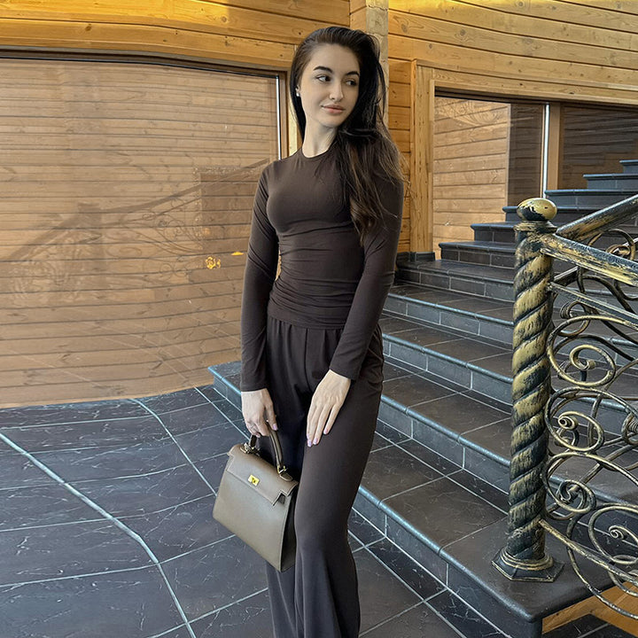 Damen lässiges Lounge-Set mit kurzem Oberteil und weit geschnittenen Hosen Drune