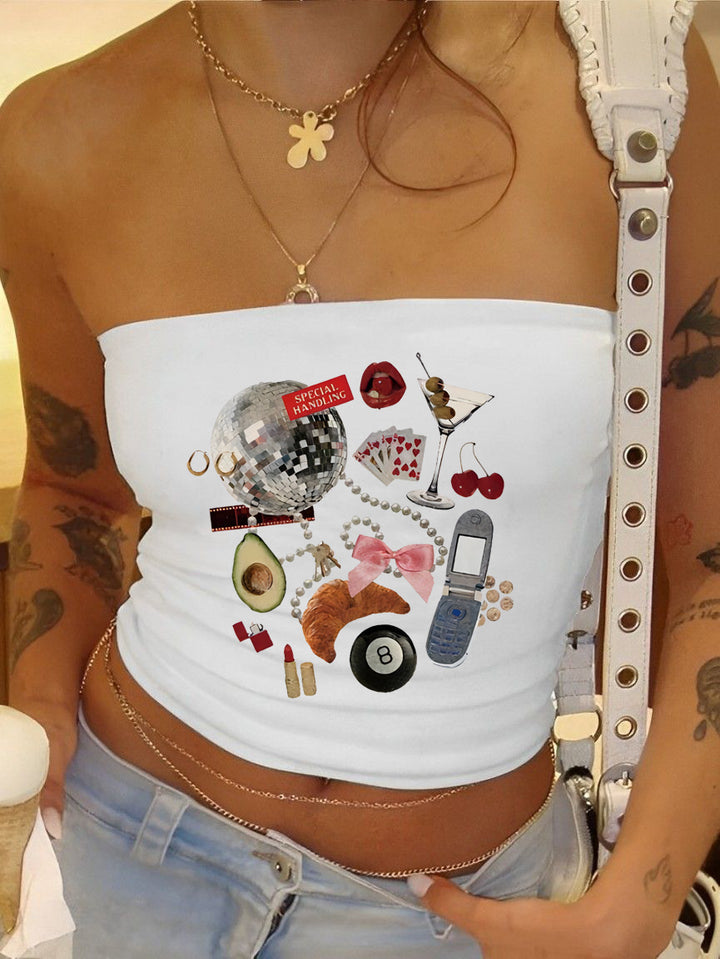 Damen Bandeau-Oberteil mit fruchtigem Motiv und figurbetontem Schnitt Drune