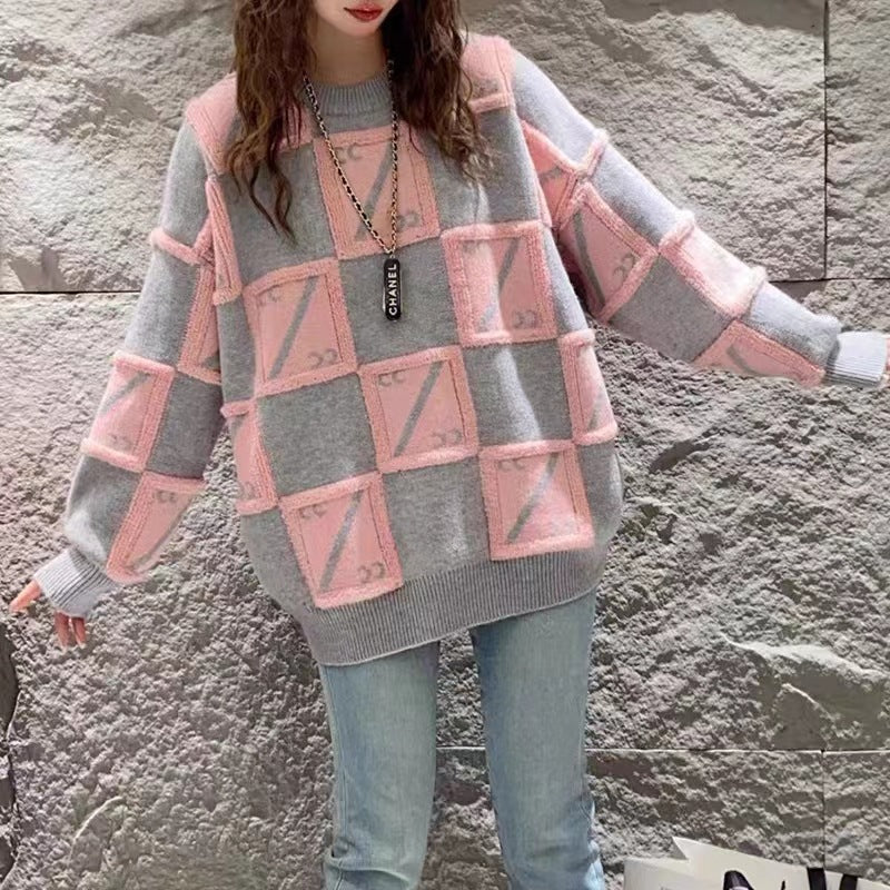 Damen Großer Oversized Pullover mit grafischem Design Drune