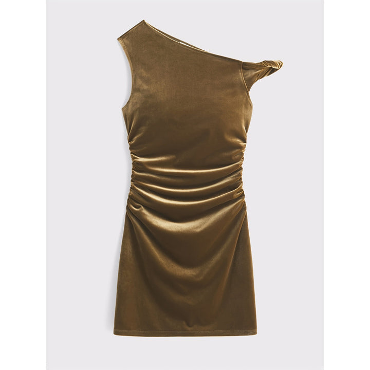Damen figurbetontes Wickelkleid mit schulterfreiem Design und raffinierten Rüschen Drune