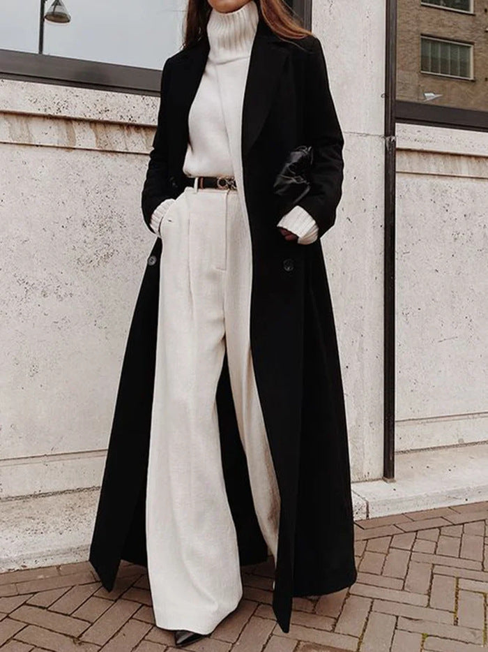 Damen Elegante Trenchcoat-Jacke mit langem Schnitt und Gürtel Drune