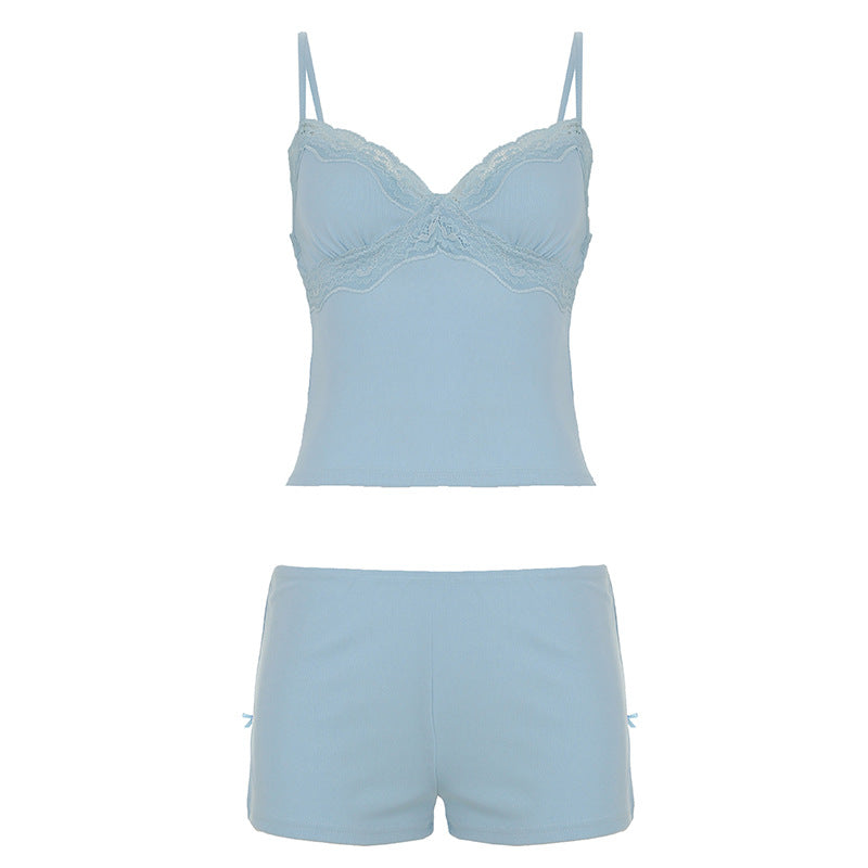 Damen Nachtwäsche Set mit zarter Spitze und bequemen Shorts Drune