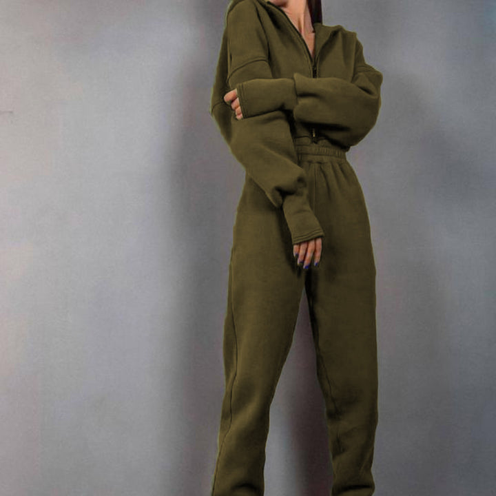 Damen nan kurzes Halbzip-Loungewear-Set mit elastischem Taillenbund und oversized Schnitt Drune