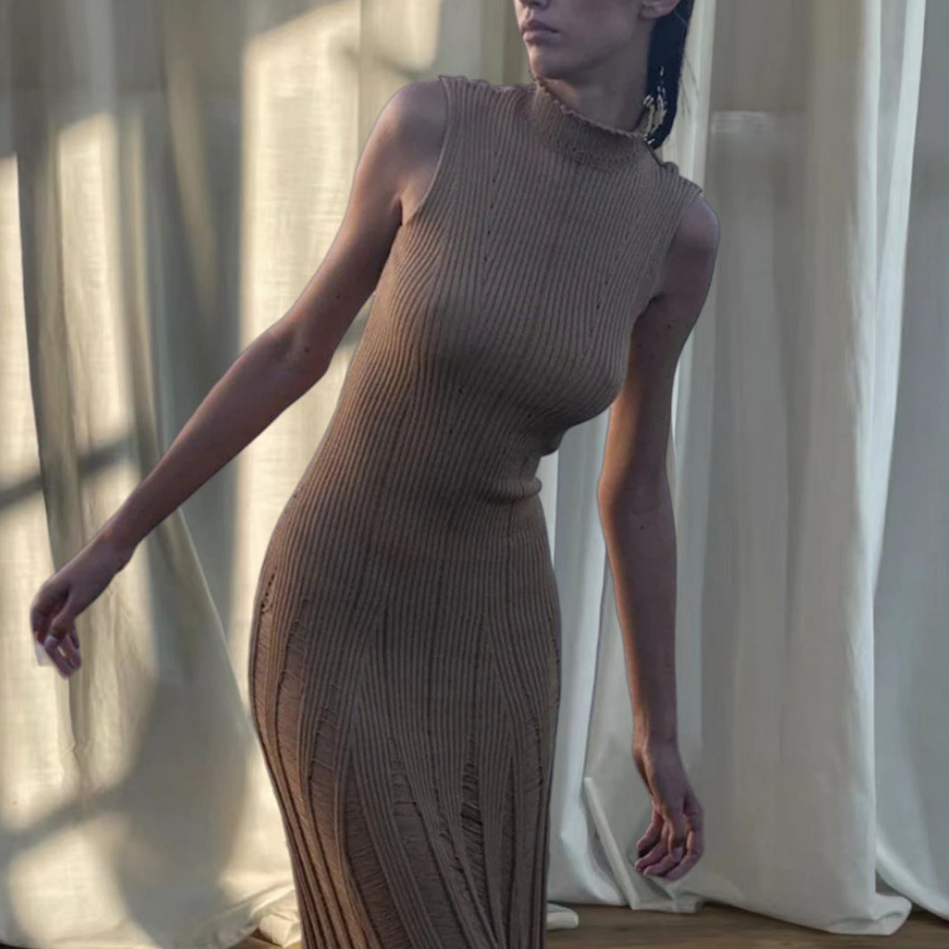 Damen Elegantes Maxikleid mit hochgeschlossenem Hals und raffiniertem Rippdesign Drune