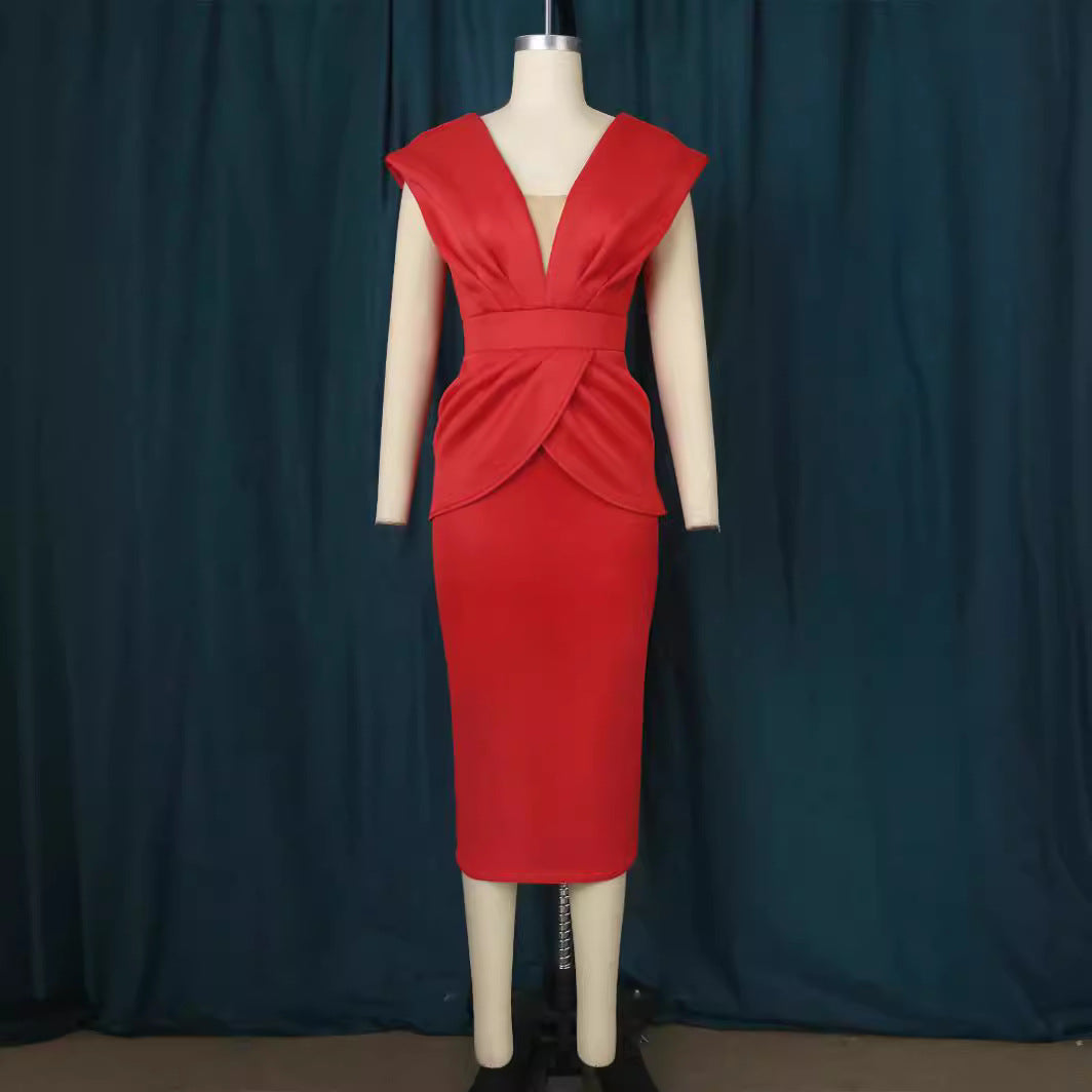 Damen Figurbetontes Wickelkleid mit tiefem V-Ausschnitt und organischem Schnitt Drune