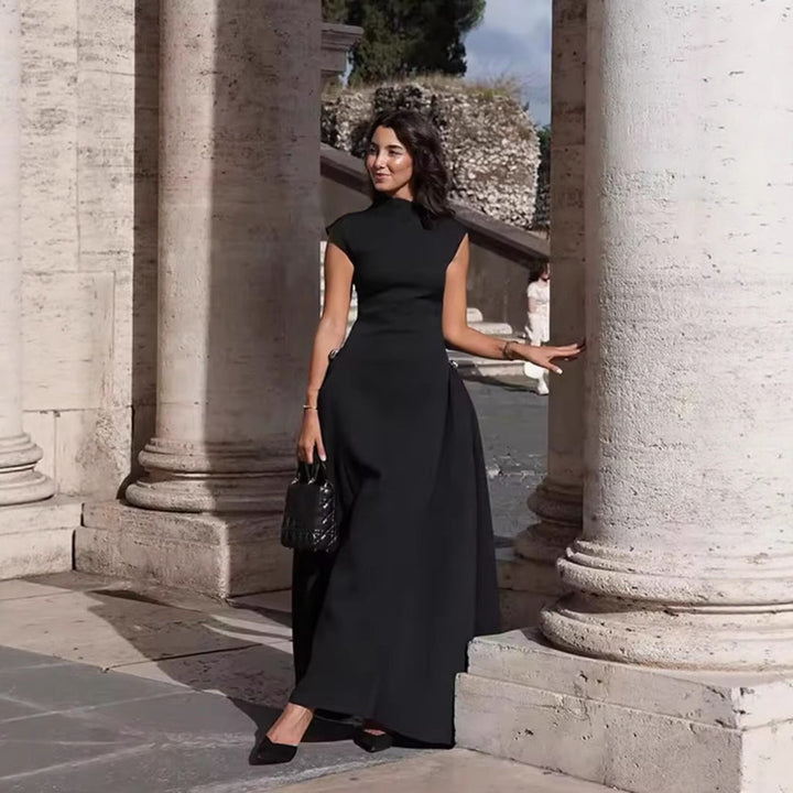 Damen A-Linien Kleid mit asymmetrischem Ausschnitt und eleganten Falten Drune