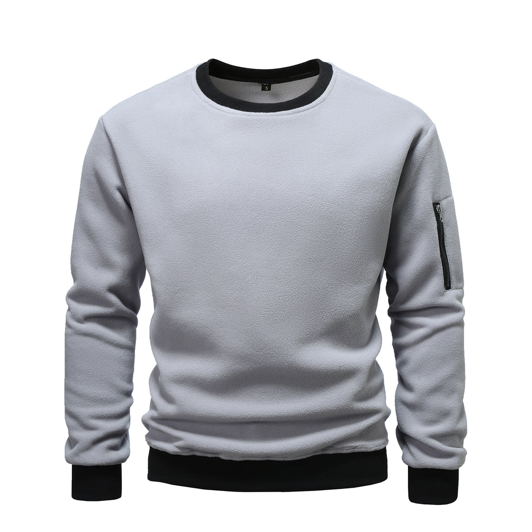Herren nan Fleece-Sweatshirt mit Rundhalsausschnitt und Ärmeltasche mit Reißverschluss Drune