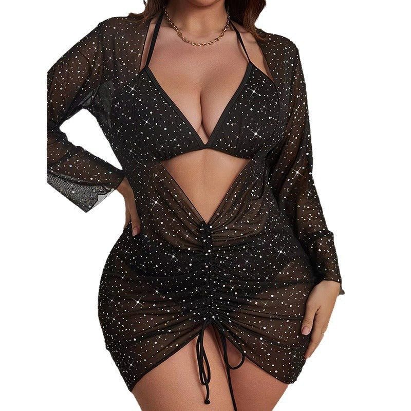Damen Strandkleid mit gebundenem Ausschnitt und transparentem Design Drune