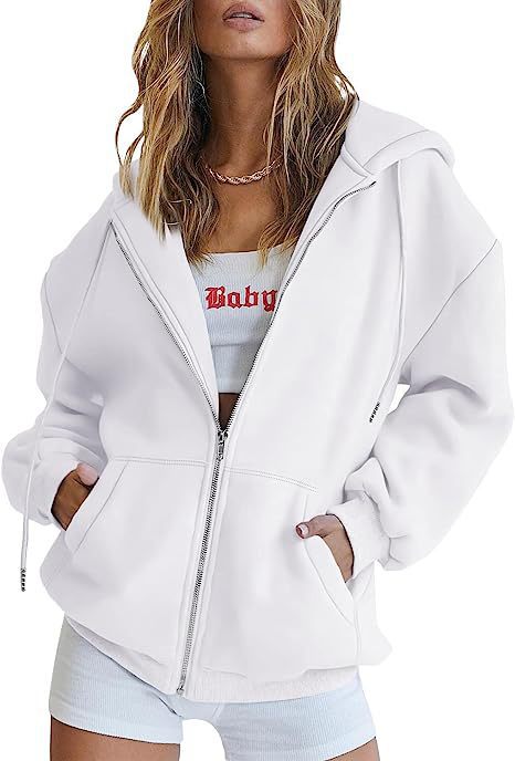Damen nan übergroße Kapuzenjacke mit durchgehendem Reißverschluss und Kängurutaschen Drune