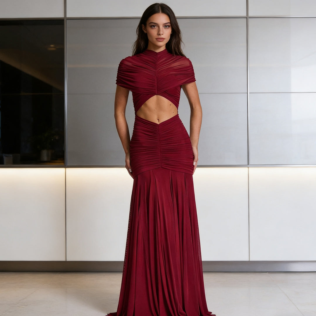 Damen Figuriertes Abendkleid mit raffiniertem Cut-Out-Design und drapiertem Oberteil Drune