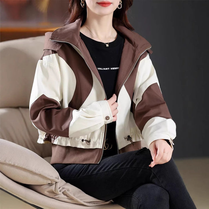 Damen modische Übergangsjacke mit Kapuze und kontrastierendem Design Drune