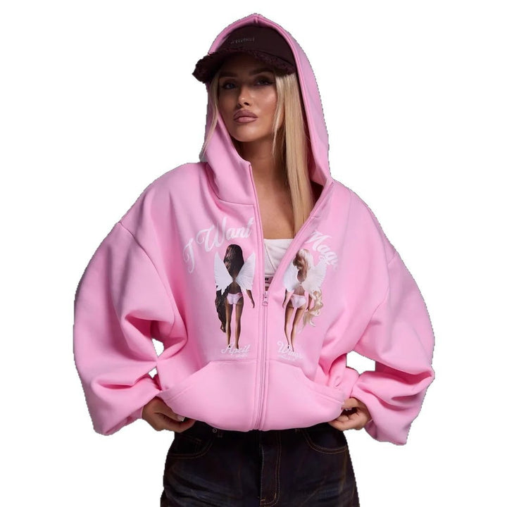 Damen oversized Kapuzenpullover mit kreativem Druck und lässigem Schnitt Drune