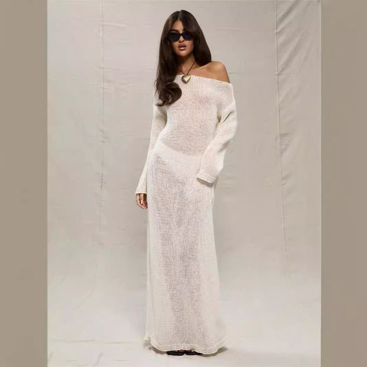 Damen Maxikleid aus luftiger Häkelstruktur mit Off-Shoulder Design Drune