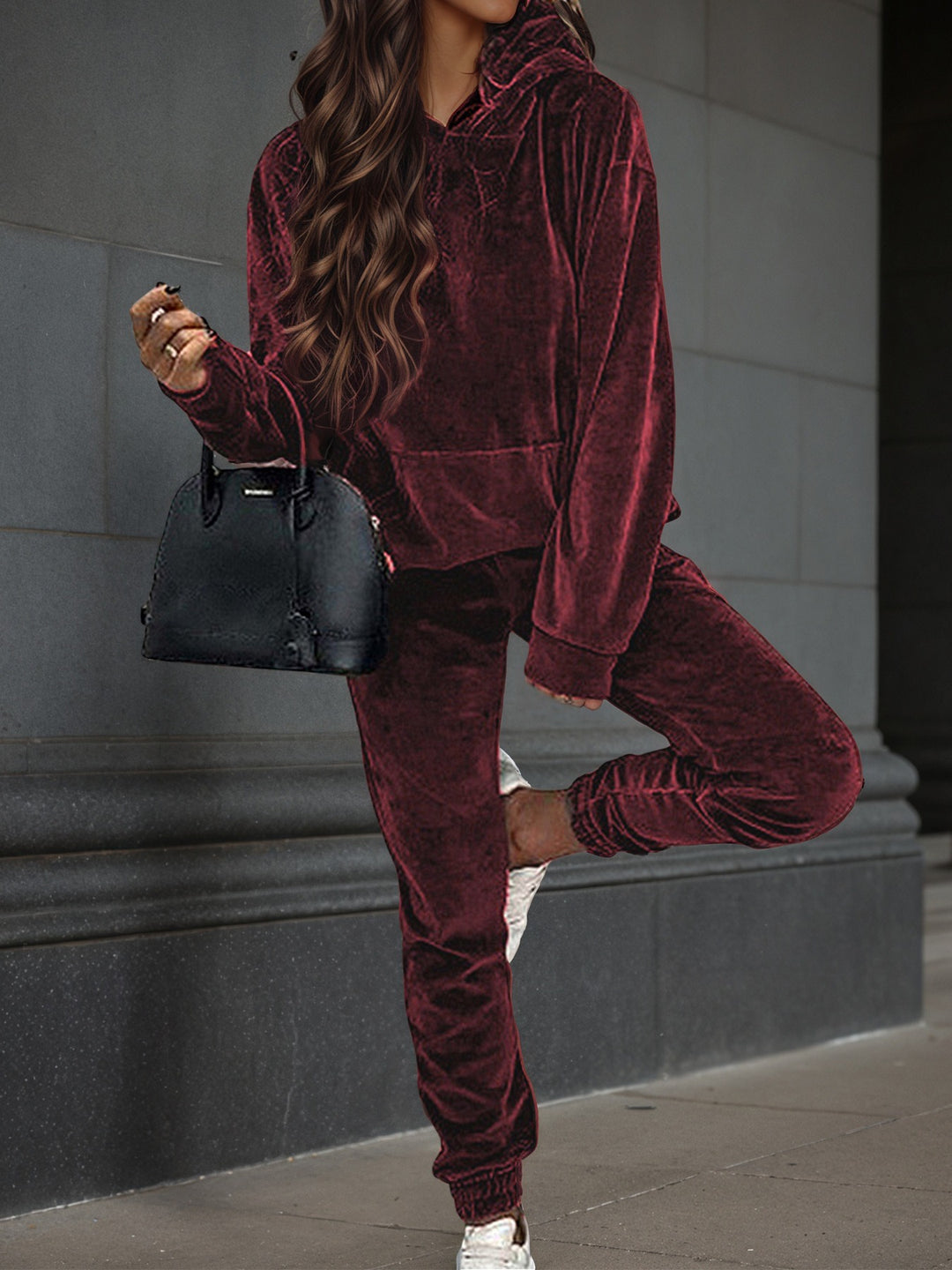 Damen sportliches Fleece-Set mit Hoodie und elastischem Bund Drune
