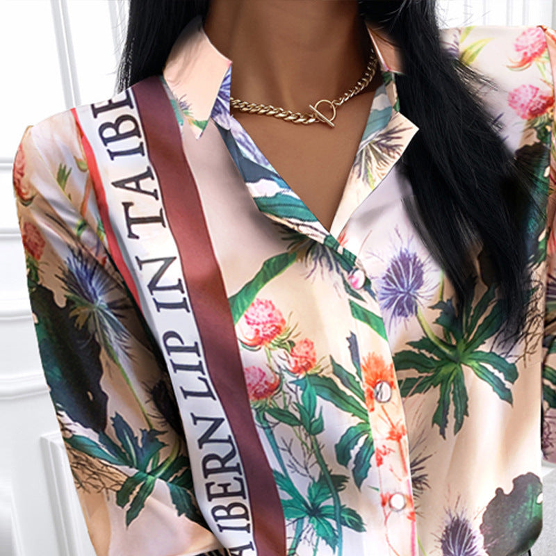 Damen floral bedruckte Bluse mit elegantem Satinfinish Drune