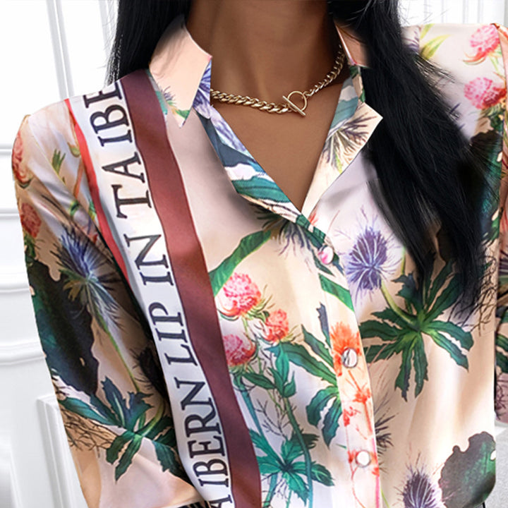 Damen floral bedruckte Bluse mit elegantem Satinfinish Drune