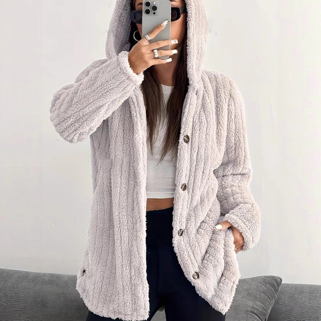 Damen Fleecejacke mit Kapuze und knöpfbarem Design Drune