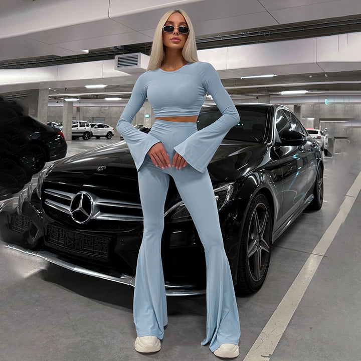 Damen lange Ärmel Crop-Top mit weit ausgestellten Hosen Drune