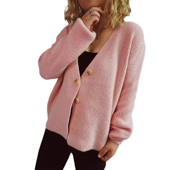 Damen gemütliche Strickjacke mit großen Knöpfen und strukturiertem Design Drune
