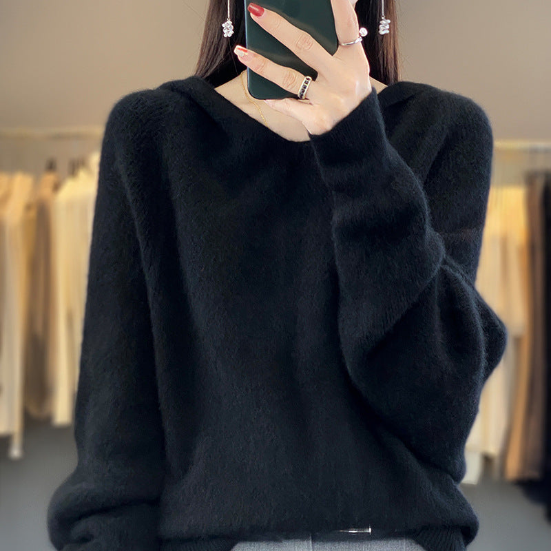 Damen lässiger Pullover mit voluminösen Ärmeln und V-Ausschnitt Drune