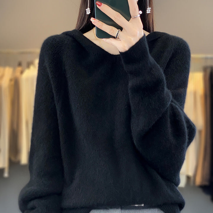 Damen lässiger Pullover mit voluminösen Ärmeln und V-Ausschnitt Drune