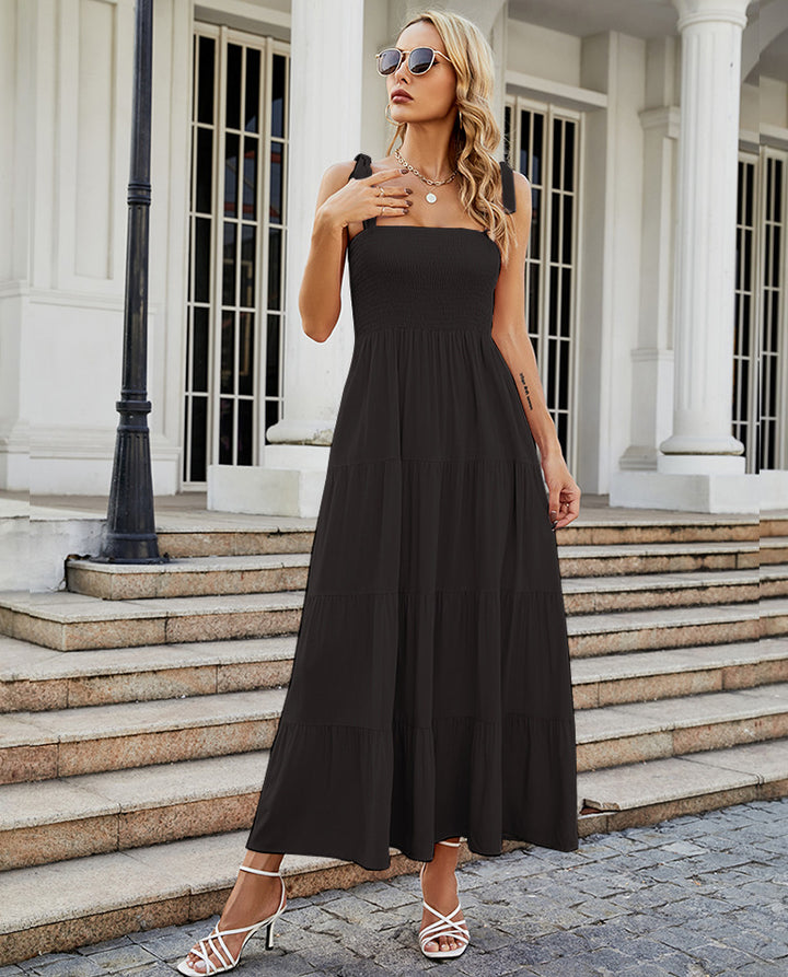 Damen Bodenlanges Rüschen-Maxikleid mit schulterfreiem Schnitt und fließendem Material Drune