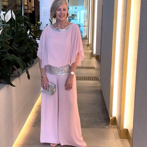 Damen Eleganter Jumpsuit mit schimmerndem Oberteil und weitem Bein Drune