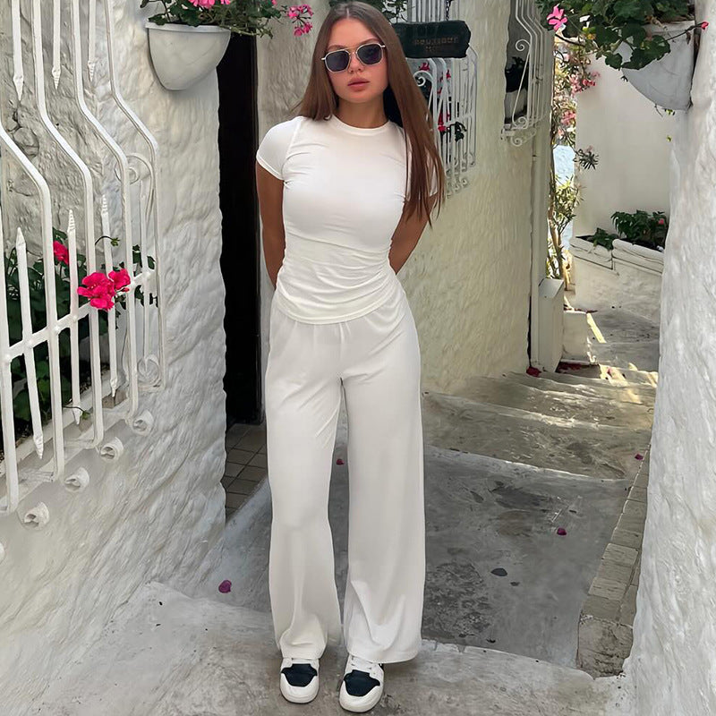 Damen lässiges Lounge-Set mit kurzem Oberteil und weit geschnittenen Hosen Drune