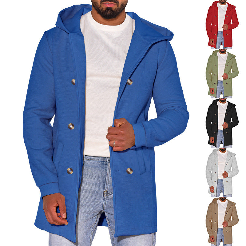Herren modische Jacke mit Kapuze und doppelter Knopfleiste Drune