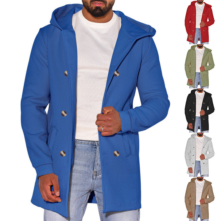 Herren modische Jacke mit Kapuze und doppelter Knopfleiste Drune