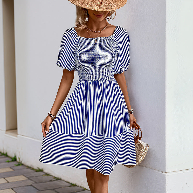 Damen Freizeitkleid mit gerafftem Oberteil und voluminösen Ärmeln Drune