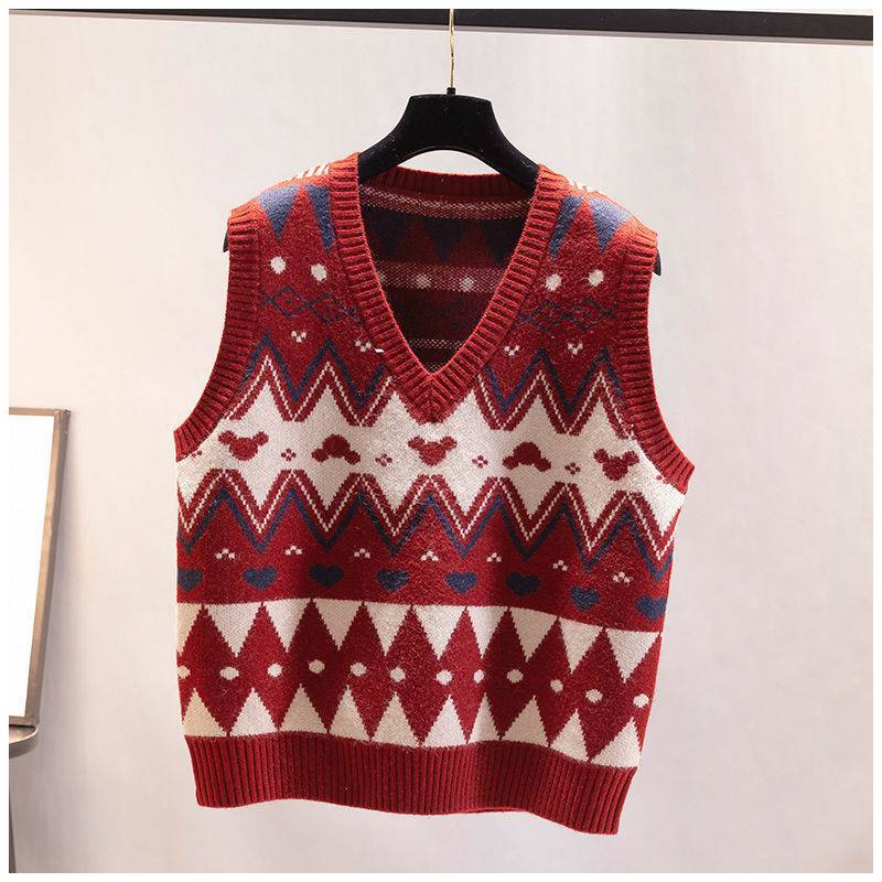Damen Strickweste mit V-Ausschnitt und geometrischem Muster Drune