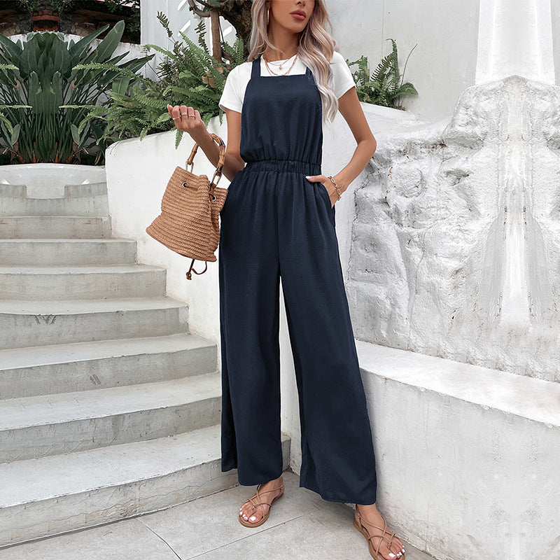 Damen modischer Jumpsuit mit weitem Schnitt und elastischem Bund Drune
