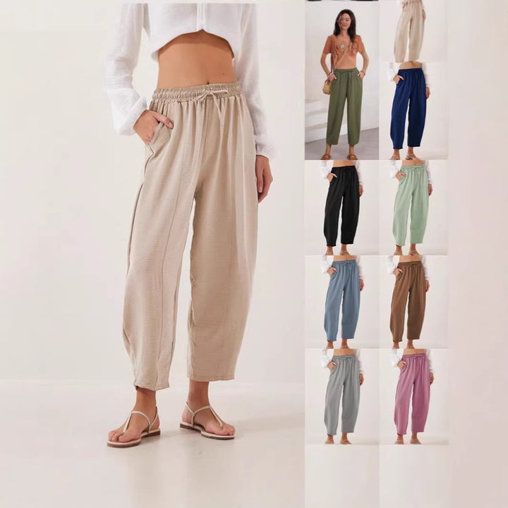 Damen Bequeme, weit geschnittene Sommerhose mit elastischem Bund und seitlichen Taschen Drune