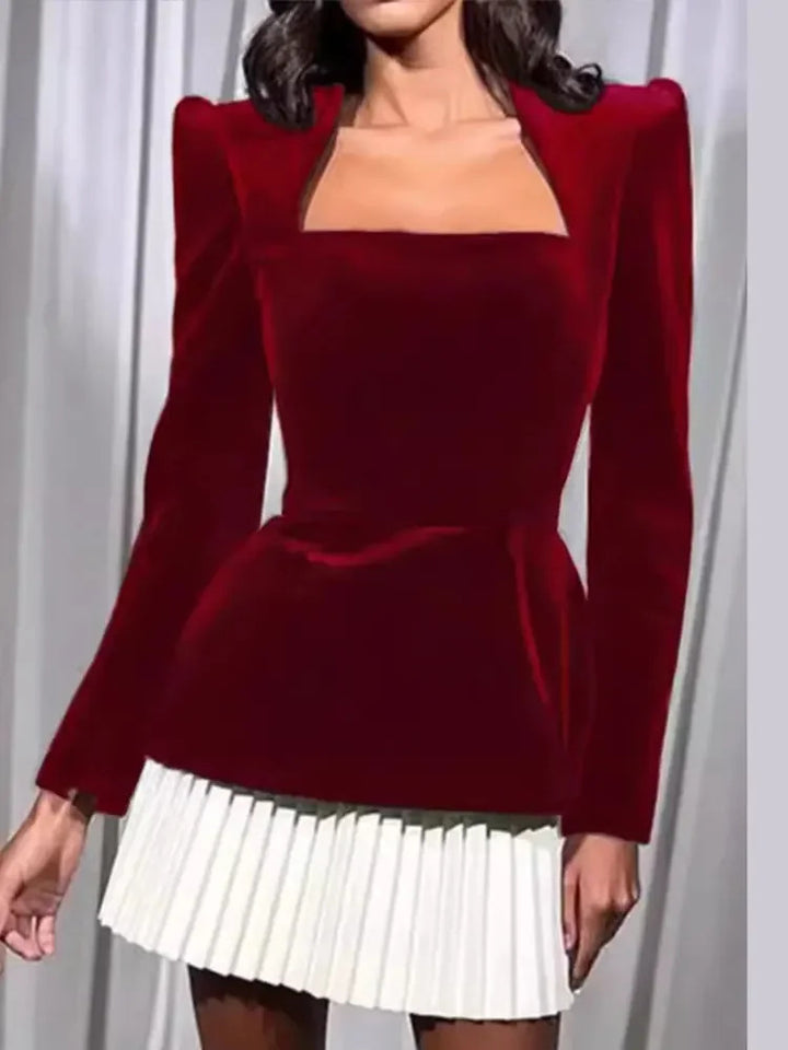 Damen Elegantes Samtkleid mit ausgefallenem Schnitt und Puffärmeln Drune