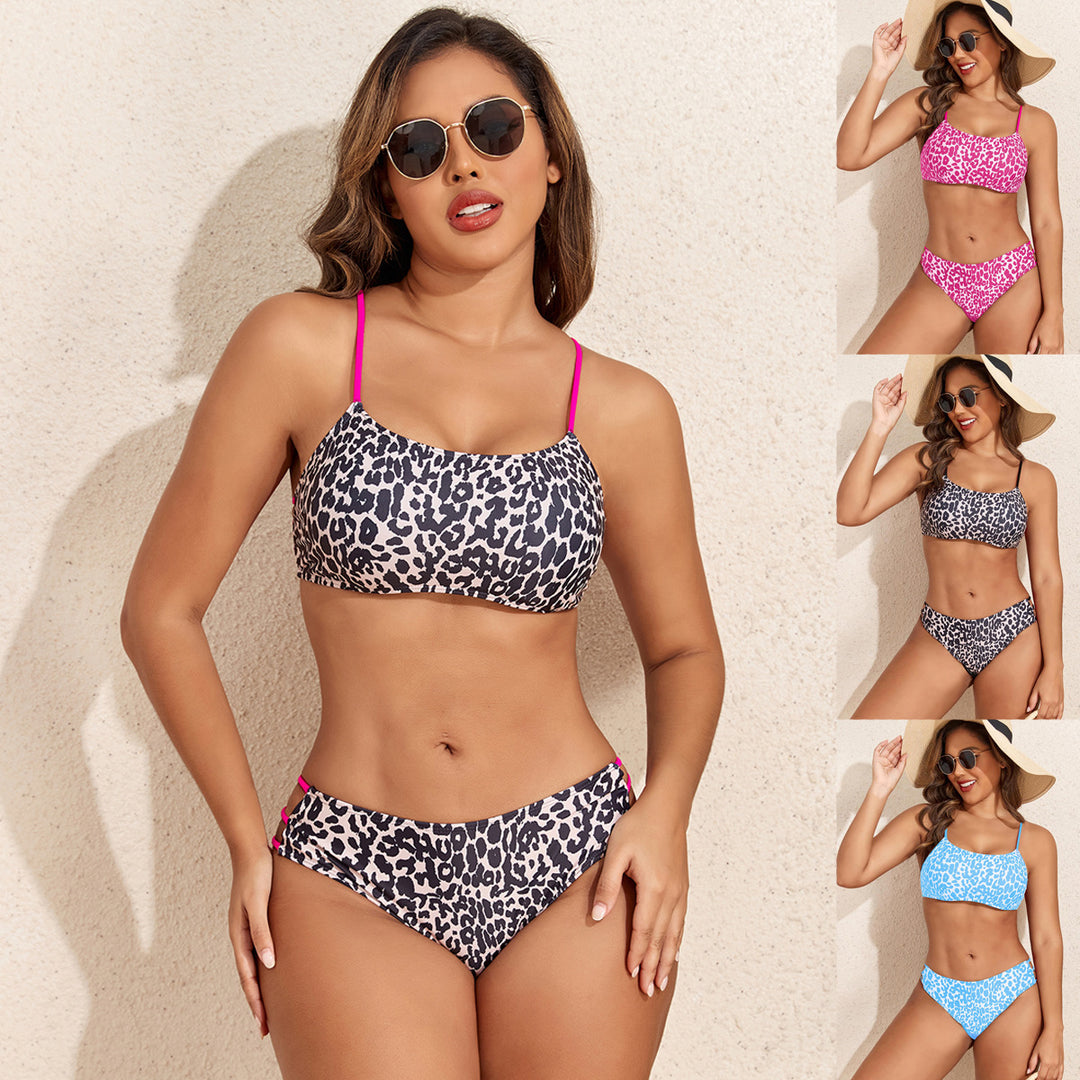 Damen Leopardenmuster Bikini-Set mit sportlichen Details Drune
