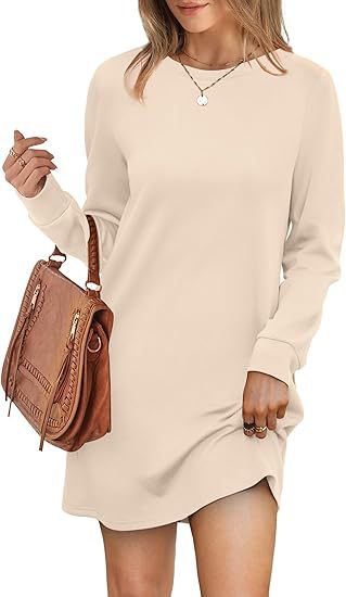Damen lässiges Sweatkleid mit langem Arm und Rundhalsausschnitt Drune