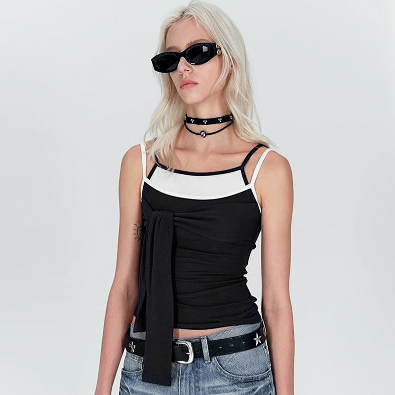 Damen Chic Trägertop mit kreativer Wickeloptik und verstellbaren Trägern Drune
