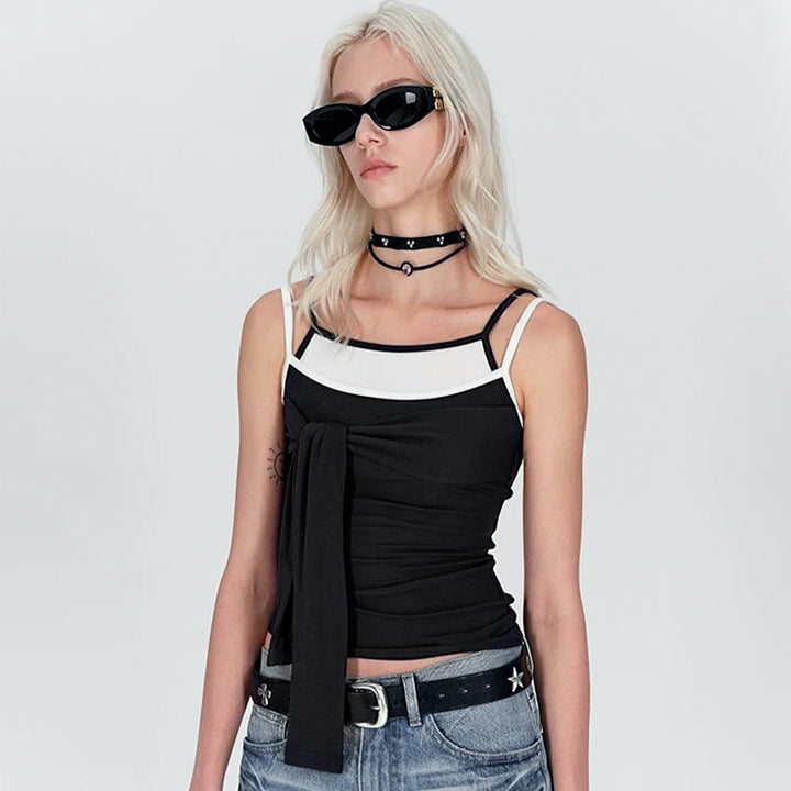 Damen Chic Trägertop mit kreativer Wickeloptik und verstellbaren Trägern Drune