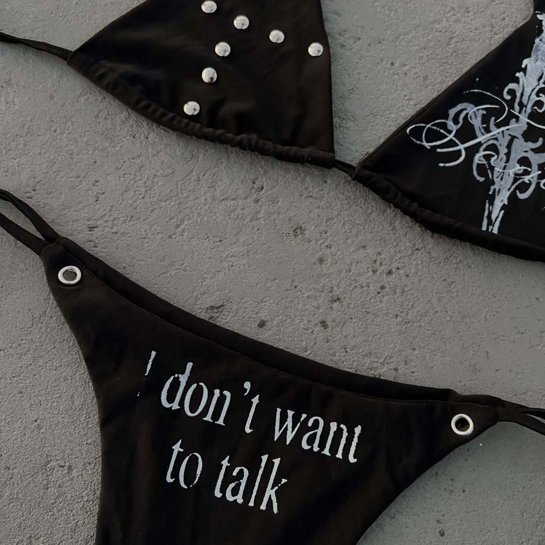 Damen Triangle-Bikini mit einzigartigem Schriftzug und Glitzerelementen Drune