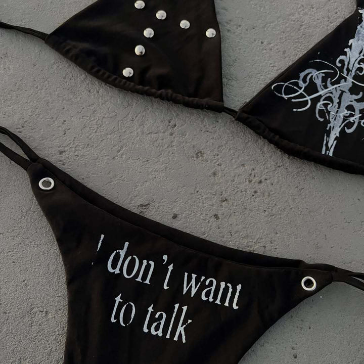 Damen Triangle-Bikini mit einzigartigem Schriftzug und Glitzerelementen Drune