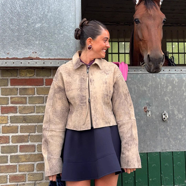 Damen modische Wildlederjacke mit voluminösen Ärmel Drune
