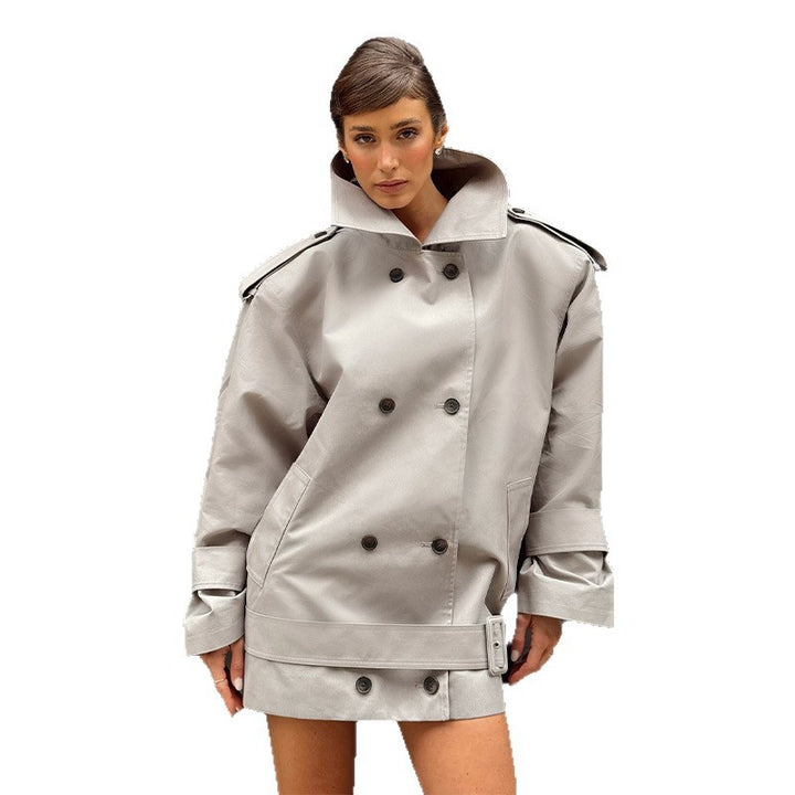 Damen Urbaner Trenchcoat mit hohem Kragen und doppelter Knopfleiste Drune