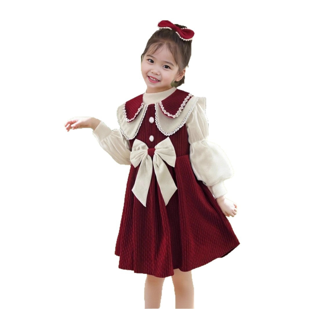 Mädchen Kleid mit festlichem Kragen und Schleifendetail Drune