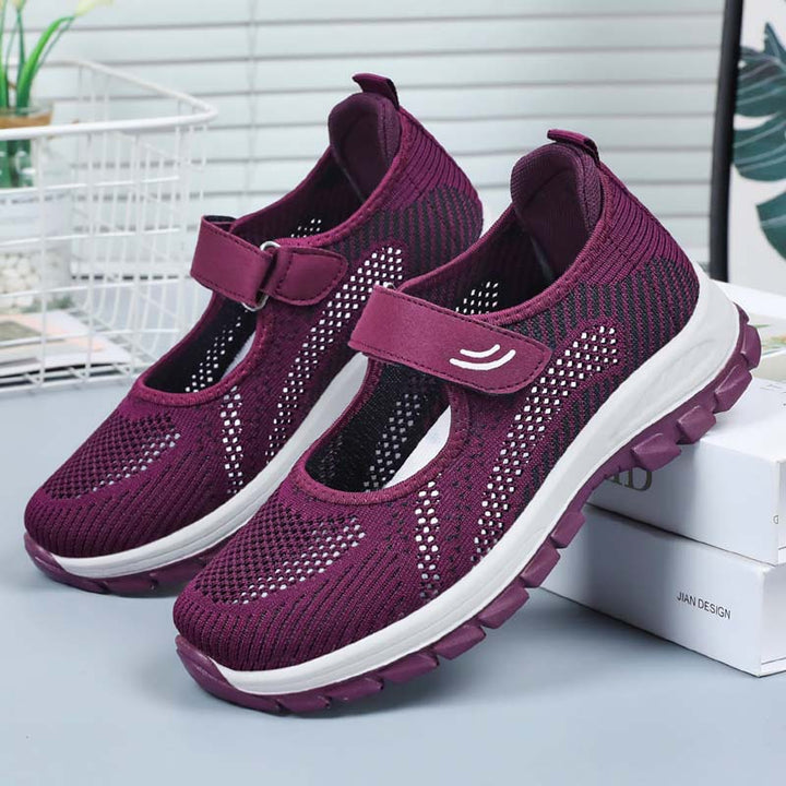 Damen Sportliche Slip-On Sneaker mit verstellbarem Riemen und atmungsaktiver Obermaterialstruktur Drune