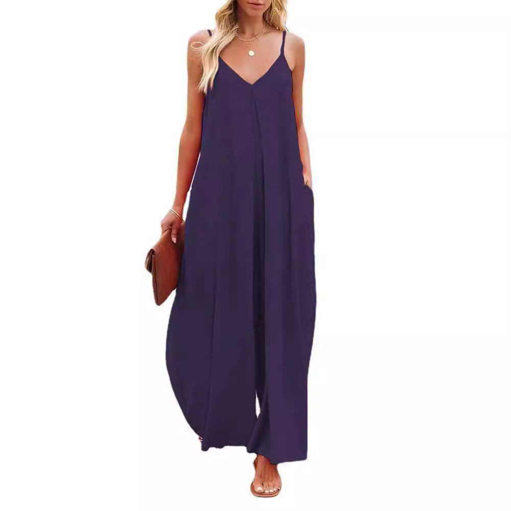 Damen weit geschnittener Jumpsuit mit Spaghettiträgern Drune