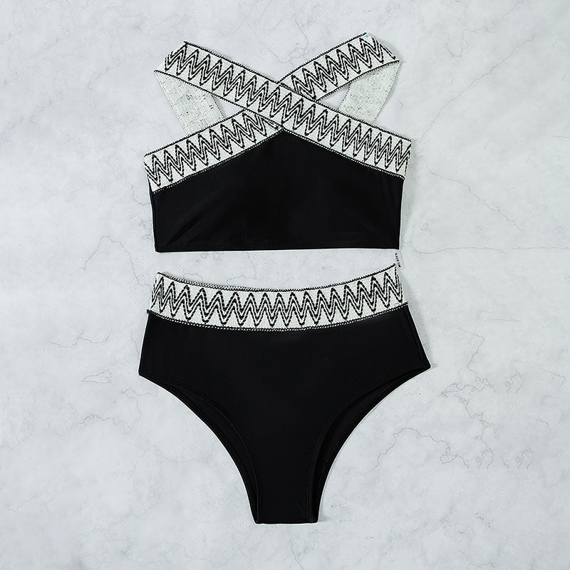 Damen Hoch tailliertes Bikini-Set mit elegantem Kreuzträger-Design Drune